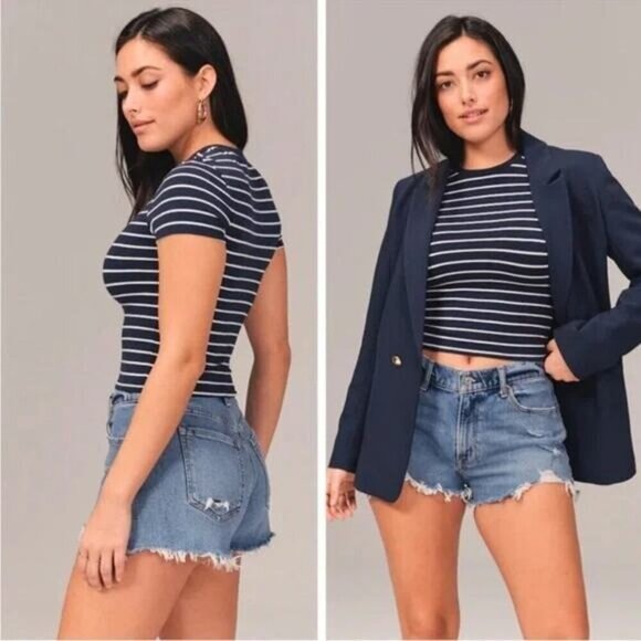 NWT ABERCROMBIE & FITCH Mid Rise Mom Cut Off Denim Short Sz 22 - Picture 1 of 6